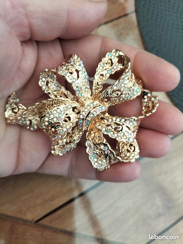 Broche Vintage En Forme De Nœud Avec Strass Marron - État Parfait - Bijou Rétro