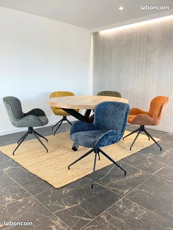 ⭐ 2 chaises tissu pied pivotant 360° ASYAR - Tissu coloris Bleu ⭐ (image 1)