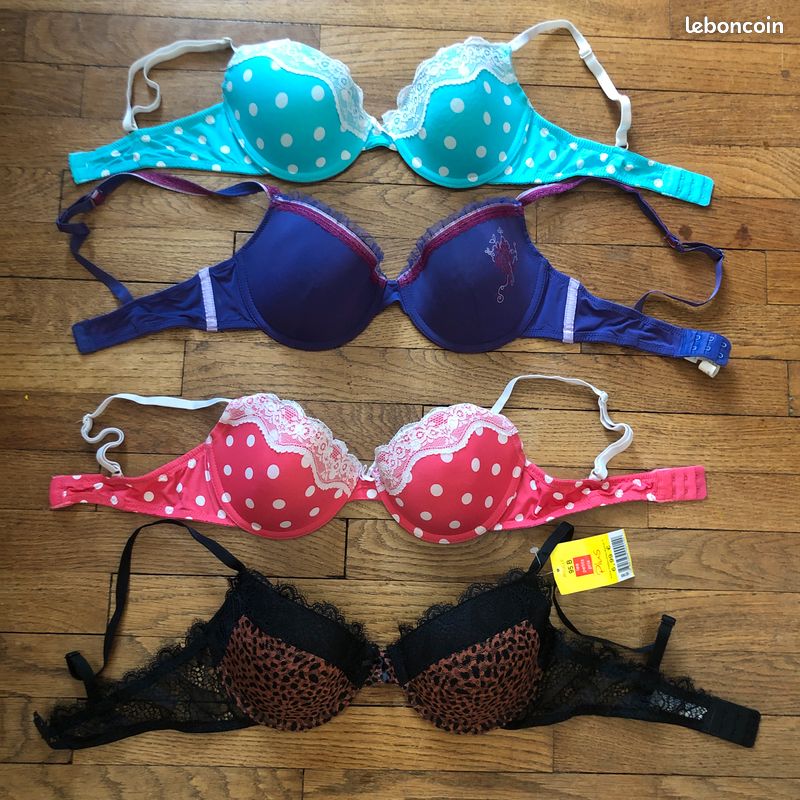 Lot De 4 Soutiens-Gorge Taille 90C - Modèles Balconnet - Couleurs Noir Et Blanc - Occasion TBE