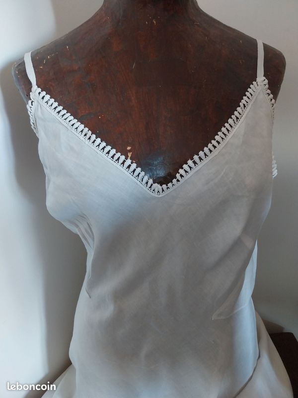 Chemisier Vintage Blanc Femme - Bretelles, Dentelles, Sans Manches - Taille S - Bon état