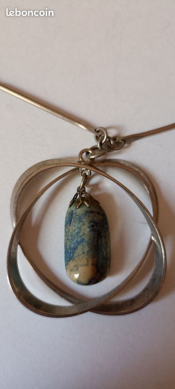 Pendentif Vintage Fait Main - Métal Et Pierre Naturelle (Occasion)