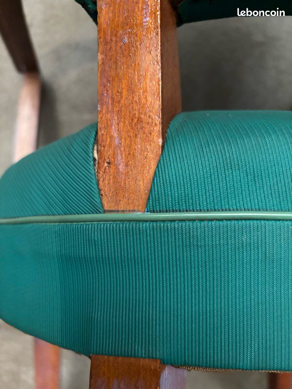 Fauteuil Bridge Moustache année 50 bois et skai vert (image 7)