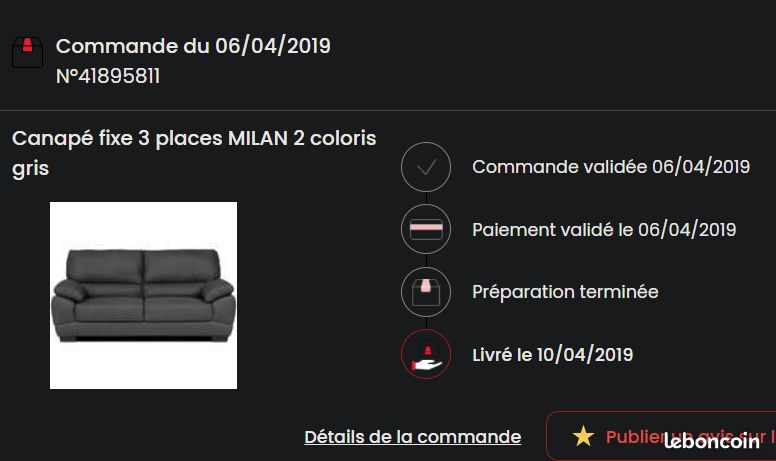 Canapé 3 places Milan couleur anthracite acheté en 2019 (image 2)