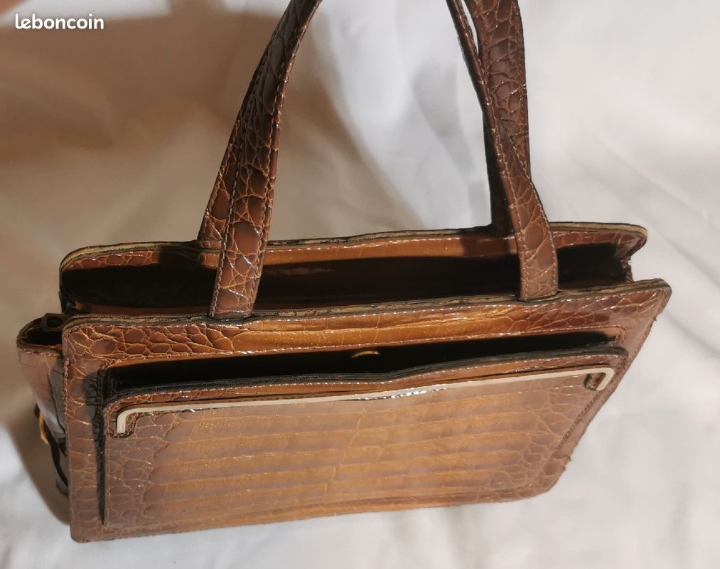 Sac Vintage femme années 50- Marron Bronze style peau de serpent