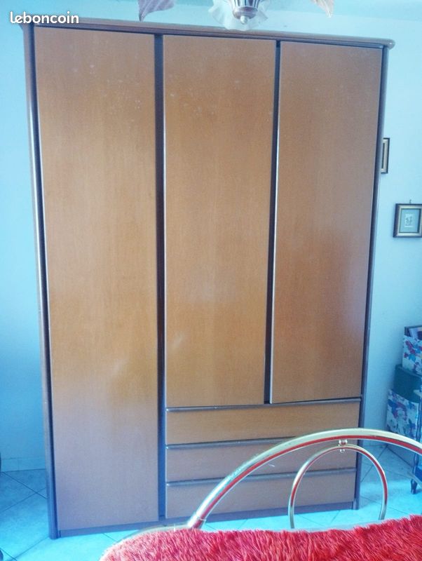 Armoire penderie en bois massif avec 3 grands tiroirs | Démontable (image 3)
