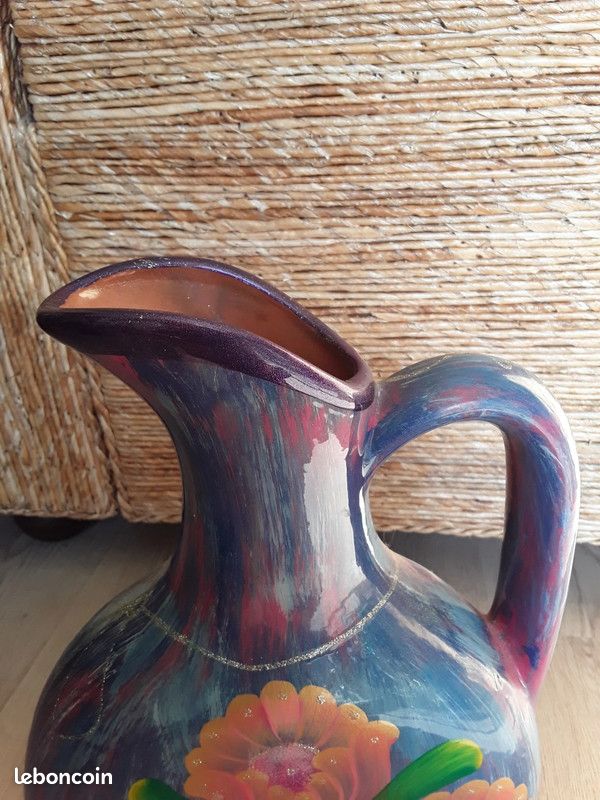 Vase en poterie Talavera fait main : décoration florale