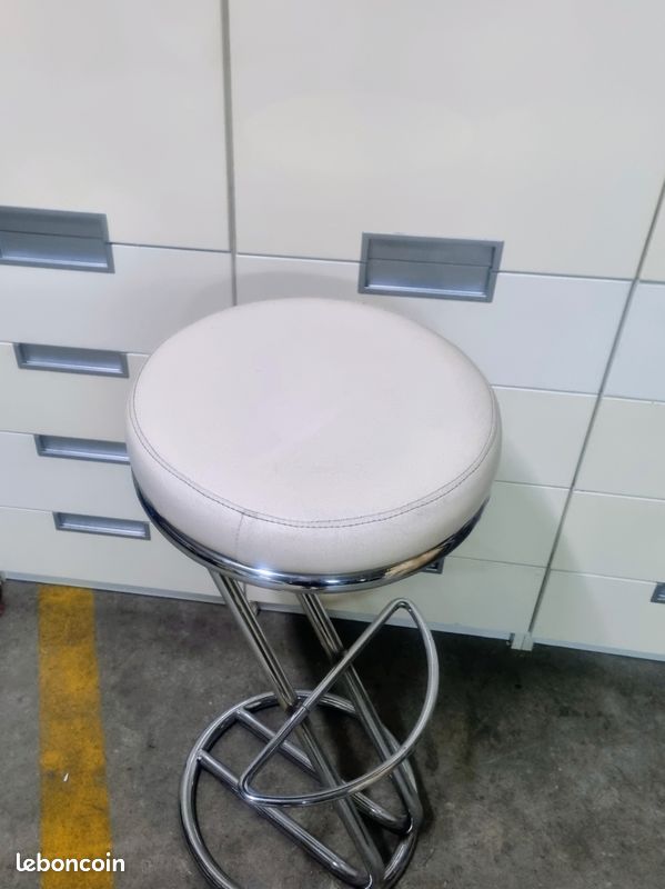 DERNIERS JOURS Tabouret haut blanc cuir bar cuisine chaise fauteuil déco rétro vintage usine industriel (image 3)