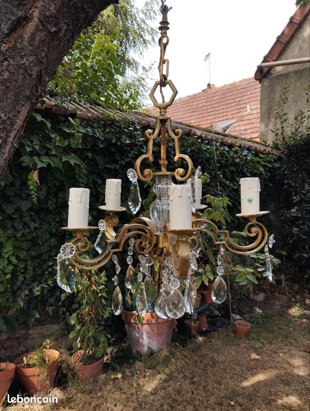 Lustre Ancien 5 Branches à Pampilles (image 2)
