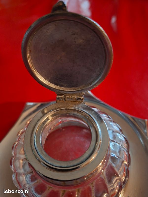 Encrier ancien verre et métal (image 5)