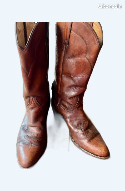 Bottes Homme Vintage Style Santiags En Galuchat Et Cuir - Taille 43.5 - État Occasion Correct