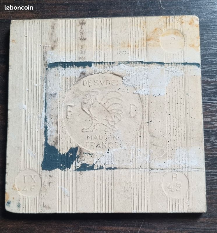 Carreau de faïence Desvres ❤️ numéroté IX 4 B / R 48 (image 2)