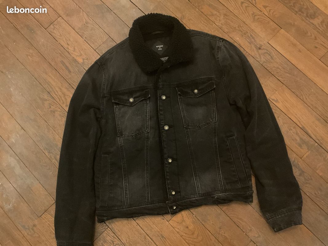 Blouson jean col et intérieur fourré Superdry (image 1)