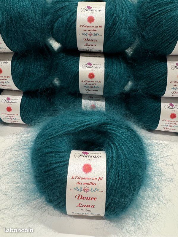 Lot De 10 Pelotes Laine Mohair Bleu Pétrole - Fabriqué En France - Taille Aiguille 5/6