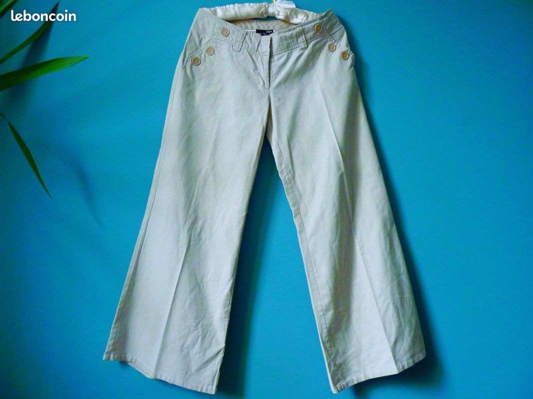 Pantalon large Femme H&M 36 S collection lin beige TBE Vêtements
