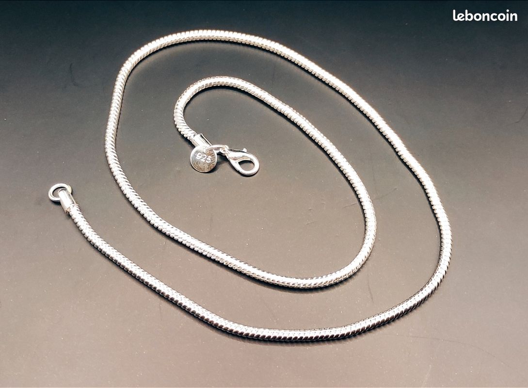 Chaîne De Cou En Argent - Maille Serpent, Longueur 48 Cm - Neuf Sans Emballage, Unisexe