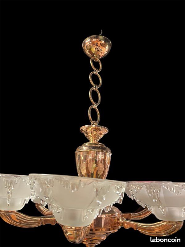 Lustre art déco en cuivre verrerie Ezan (image 3)