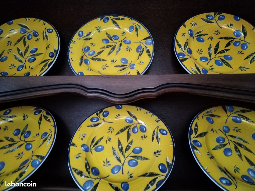 Lot De 6 Assiettes Provençales Artisanales Jaunes - Diamètre 21 Cm - Service à L'assiette