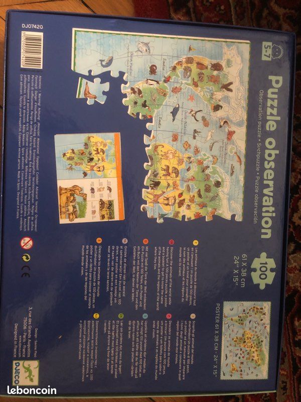 Puzzle observation, 100 pièces DJECO 5 à 7 ans sur le thème du monde et des animaux (image 2)
