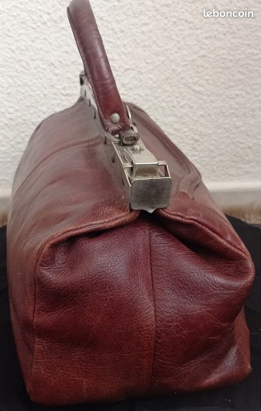 Sac à main vintage en cuir marron style médecin 1950-1960 (image 3)