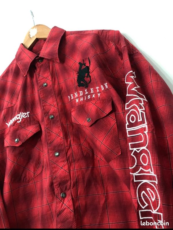 Chemise Homme Wrangler Western Rouge - Taille L, à Motifs Rayés, Boutons Pression, Occasion TB