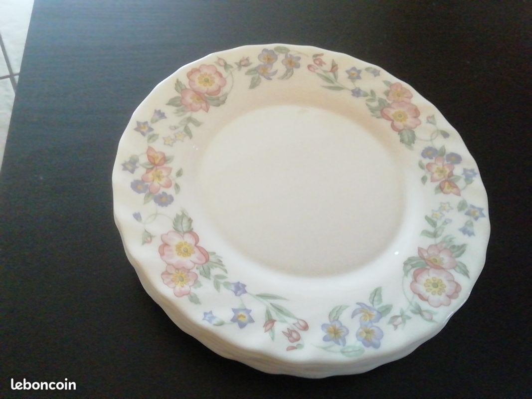 6 assiettes à dessert : Arcopal Myosotis : vintage - Arts de la table