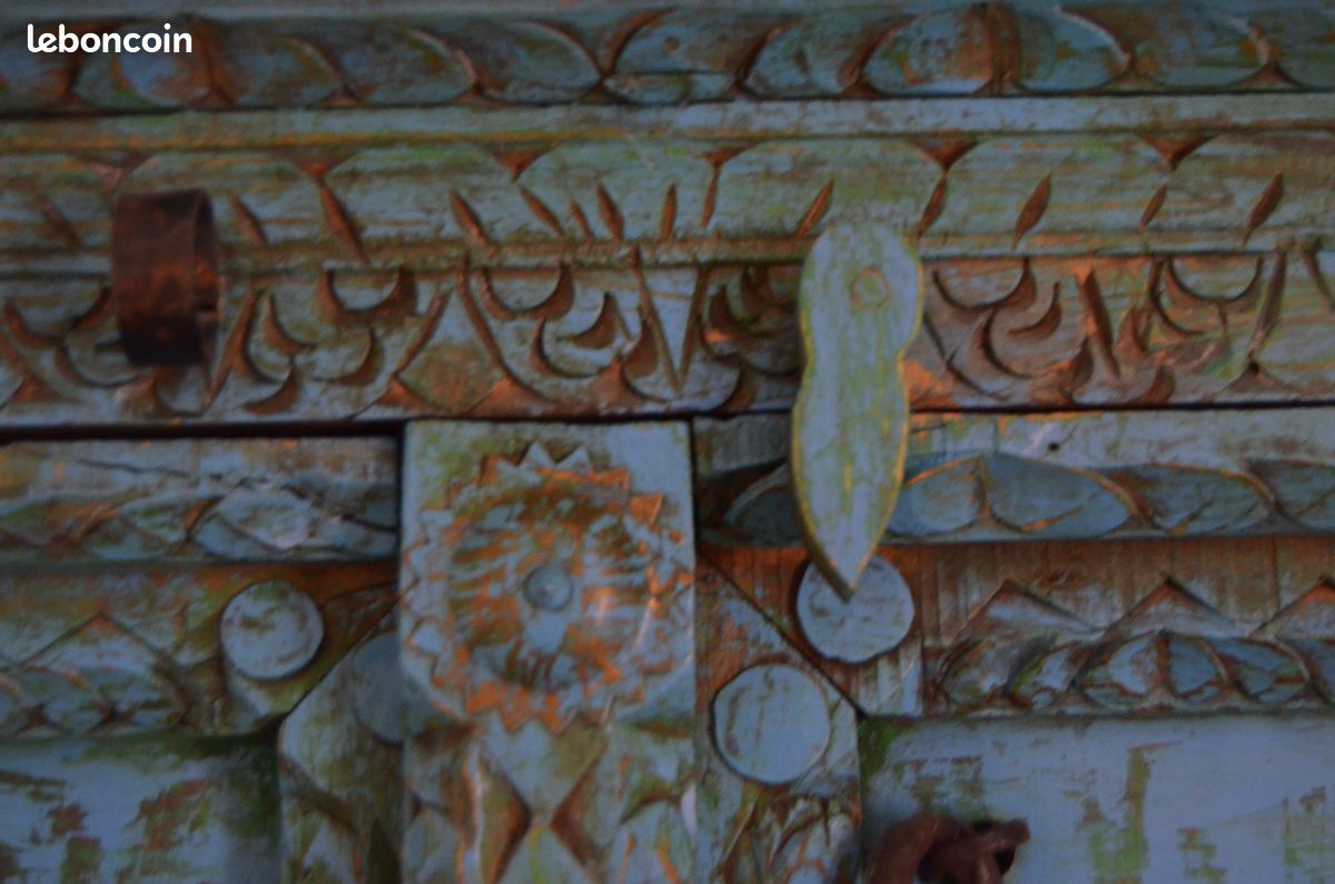 Armoire indienne en manguier massif bleue effet vieilli (image 4)