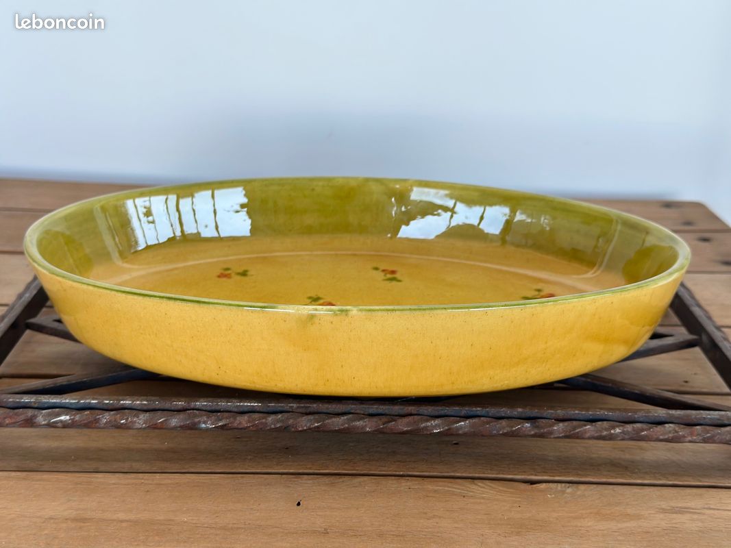 Plat à Four Ovale Ancien En Tôle émaillée Verte – Longueur 29 Cm