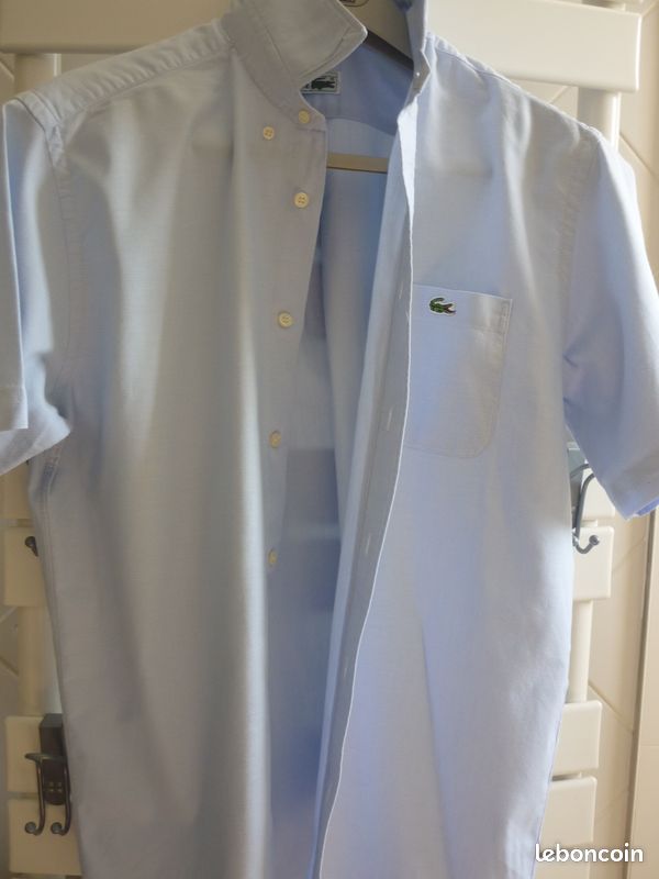 Authentique Chemise Lacoste T 39 piqué coton bleu ciel manches