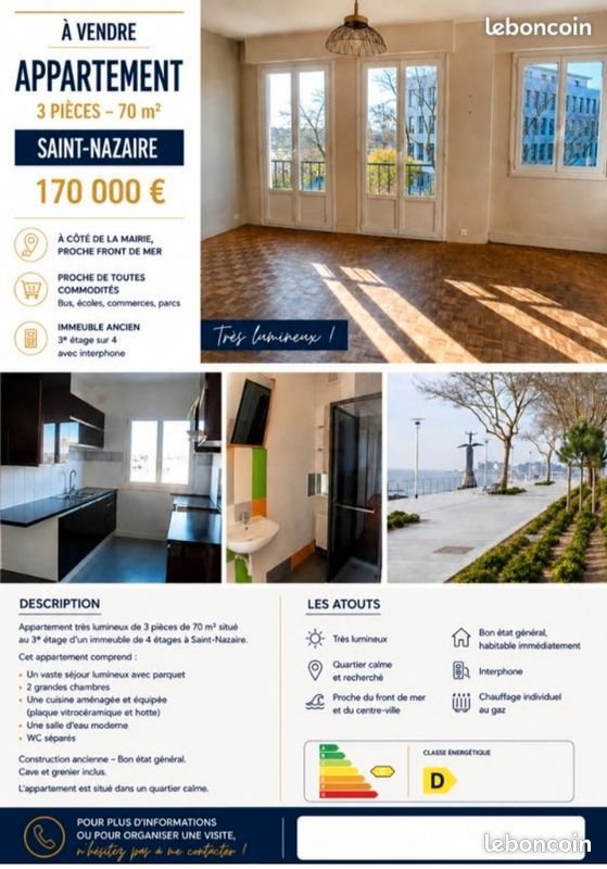 Appartement 3 pièces 70 m² · à Saint-Nazaire · 70 m² · 165 000 €