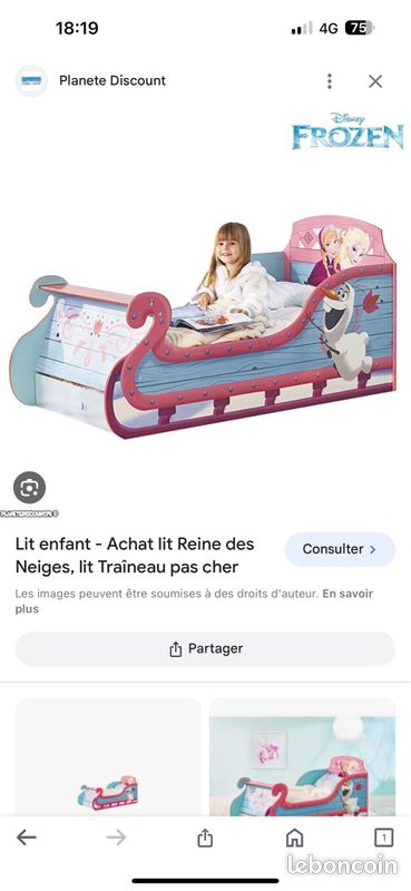 Lit Junior - Achat Lit Reine des Neiges Traîneau 190 x 90 cm pas cher