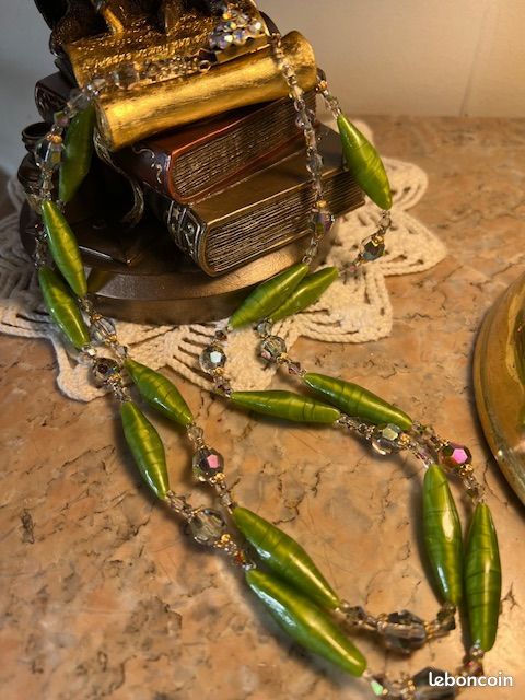 Collier Unique Perles De Murano Et Bohème - Forme Chevron - Longueur 41-45 Cm - Création Artisanale Française