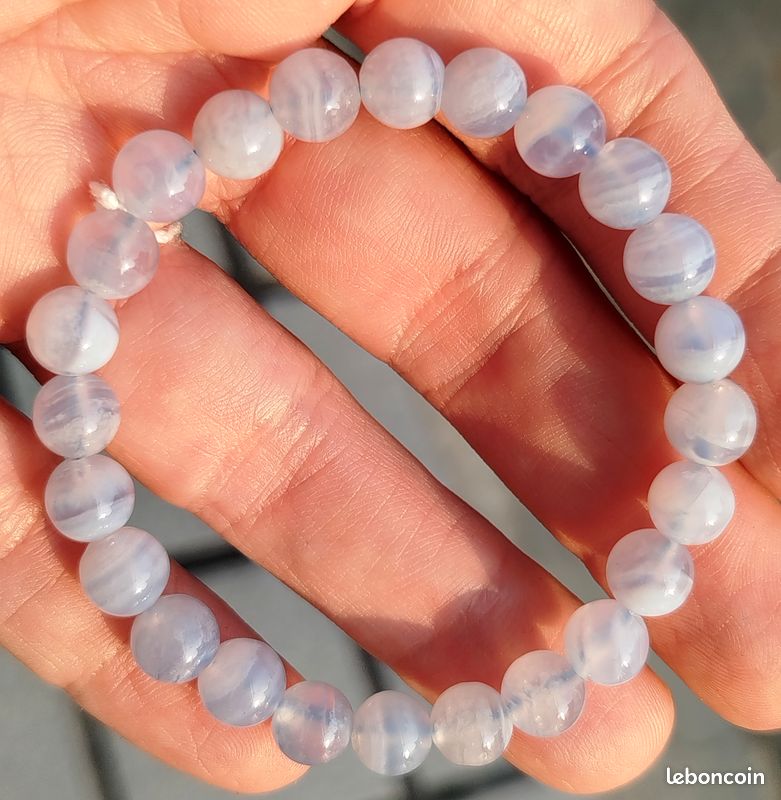 Bracelet en Agate Bleue avec coeur et breloque Arbre de vie (txs et