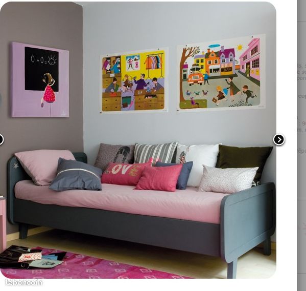 Lit laurette enfant + lit tiroir couleur gris souris parfait etat (image 1)