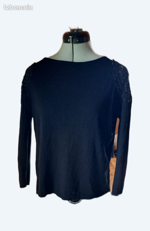 Sweat Zara Noir à Motifs Dentelle - Taille L - Occasion Très Bon État