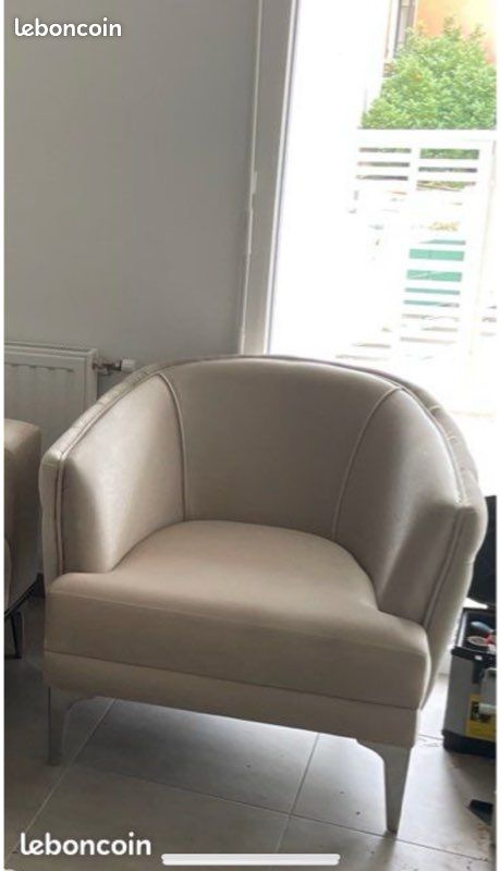 Canapé et Fauteuil en velours beige (image 3)