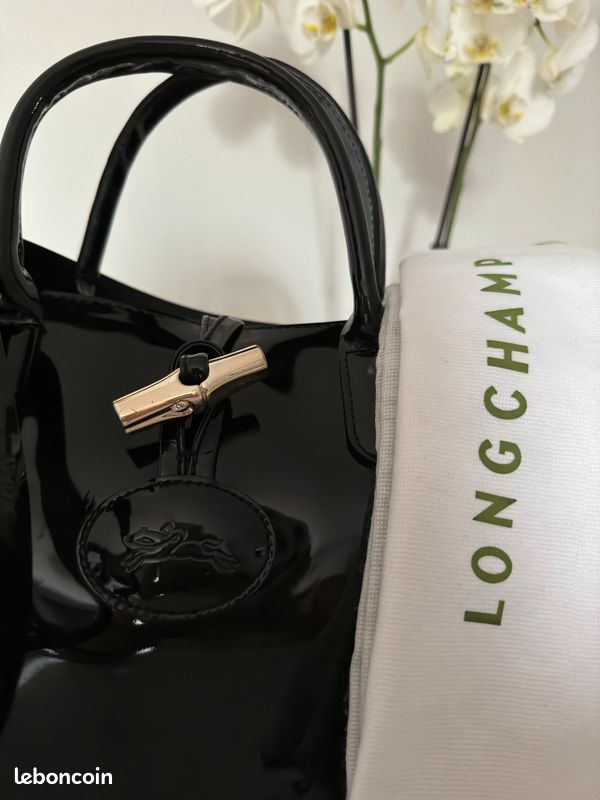 Sac Longchamp Roseau vernis noir (image 4)