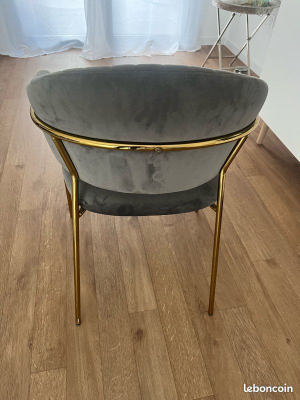 Chaise velours gris (image 3)