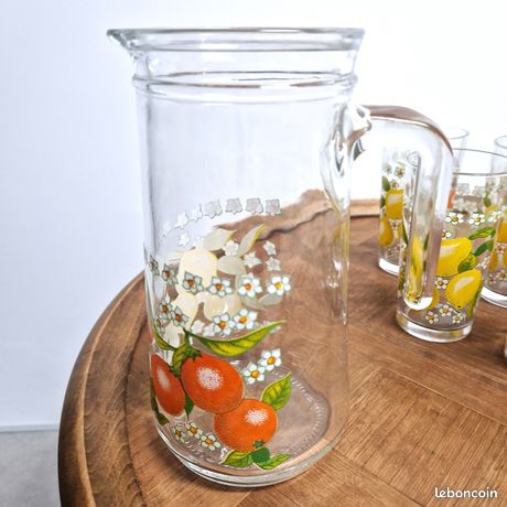 Carafe Vintage à Orangeade – Verre Jaune à Pois – Hauteur 21,5 Cm – Années 70 ?