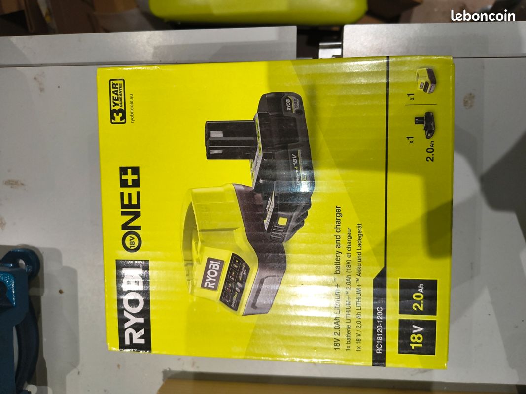Kit Batterie Ryobi One+ 18V 2.0Ah Lithium + Chargeur – Neuf Sous Blister, 60 Min Charge