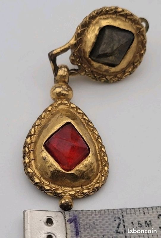 Boucles D'oreilles Clips Vintage Rondes, Cabochon Couleur Caramel, Référence 3053 - État Impeccable