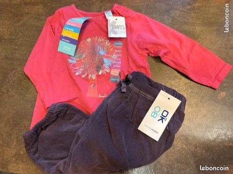 Ensemble neuf pantalon+haut manches longues fille 12 mois (image 1)