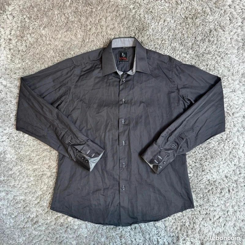 Chemise Yves Dorsey Grise / Anthracite Col Contrasté, Taille M / L