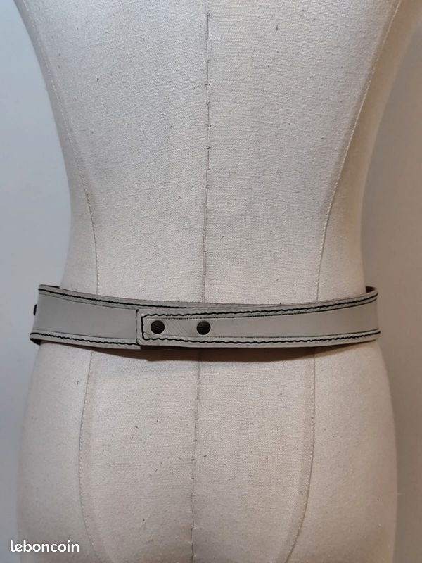 Ceinture Vintage Neuve, Maillons Argentés Et Cuir Noir, Taille 28