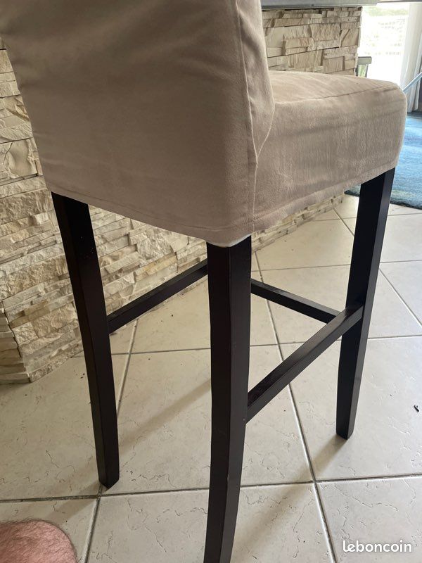 4 Chaises hautes beiges bois marron Rochebobois (image 2)