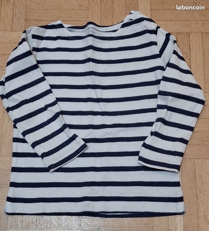 T-shirt manche longue enfant bleu et blanc (image 1)