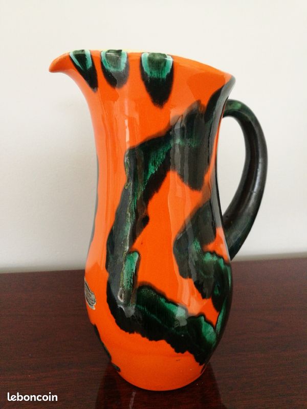 Cruche pichet limoge emaux orange (image 1)
