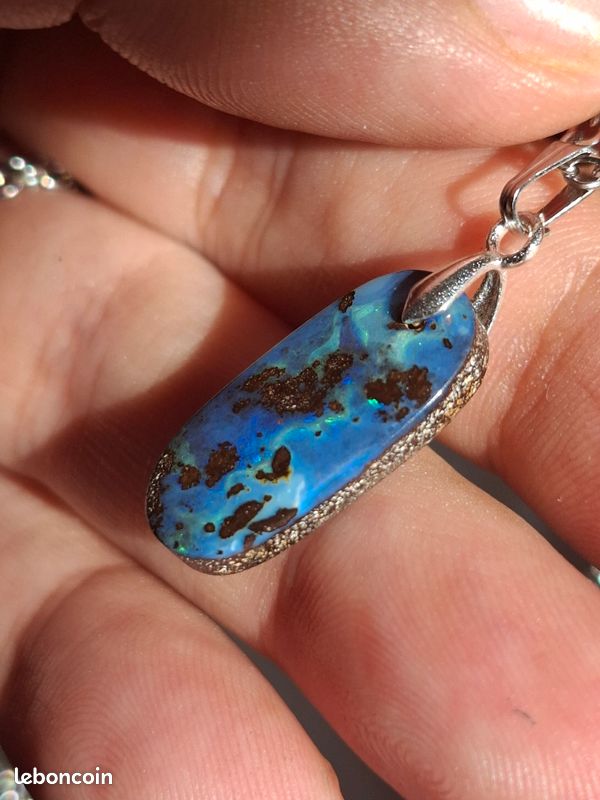 Pendentif En Argent Sterling Avec Opale Boulder D'Australie 8,85 Carats - Pierre Naturelle