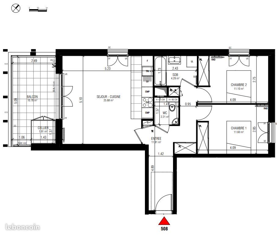 Appartement a louer cergy - 3 pièce(s) - 67 m2 - Surfyn