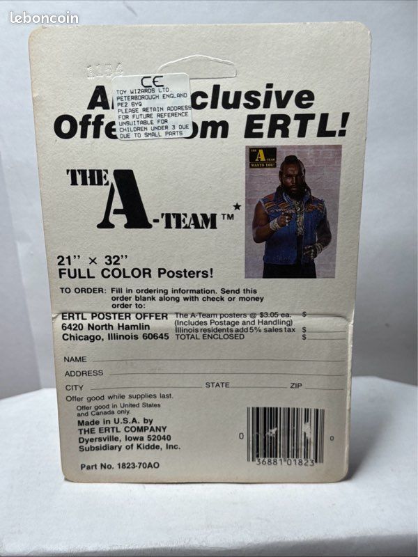 ERTL 1/64 🇨🇵 The A-team Agence Tous Risques Carte de 1983 #1823 Rare