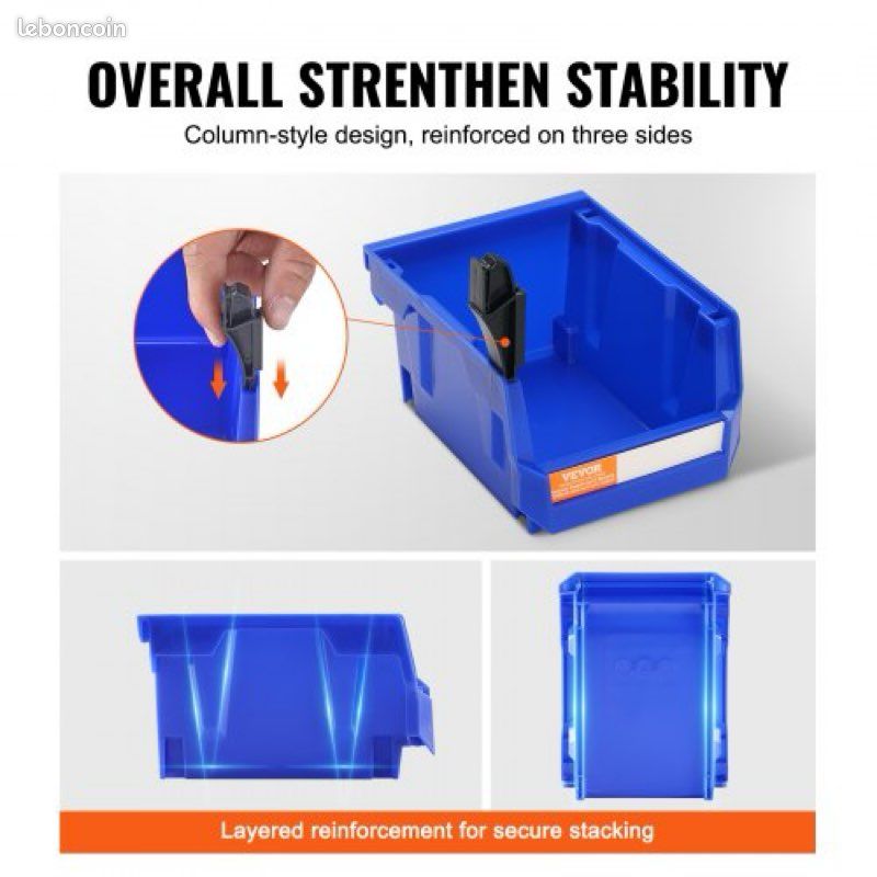 Plastic Storage Containers (12.7 x 10.2 x 7.6 cm), Hanging, Stackable Storage Containers, Blue/Red, 24-Pack, Sturdy Stackable Containers for Organizing Closets, Kitchens, Offices or Pantries (image 2)